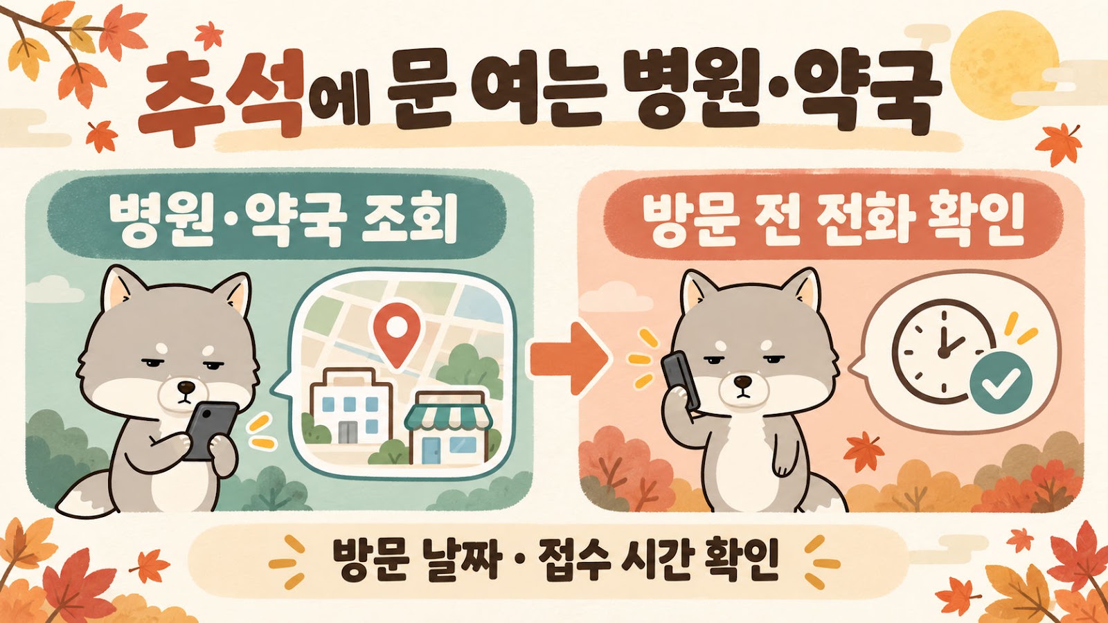 추석에 문 여는 병원·약국을 조회한 뒤 방문 전 전화로 확인하는 순서